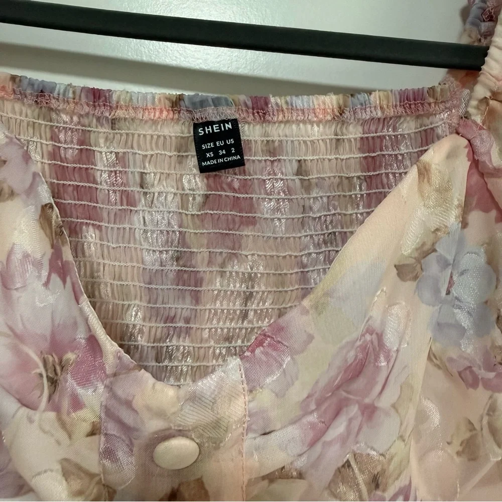 Floral Blouse Crop Top Long Sleeves Summer - Picture 3 of 7
